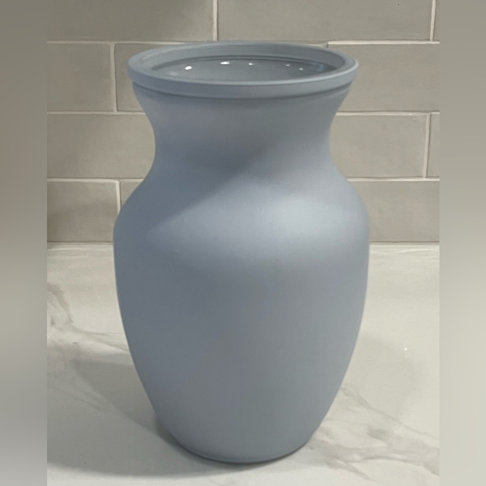 Baby Blue Colored Frosted Glass  Flower Vase 8” Summer Decor Baby Shower Wedding